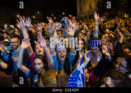 Real Madrid fans celebrating the 11th Champions League title. (Photo by Marcos del Mazo/Pacific Press) Stock Photo