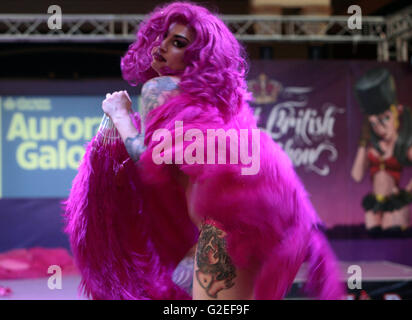 London UK ,29.May.2016.Alexandra Palace welcomed Aurora Galore  currently voted  No 7th Top Burlesque performer in the world via 21st Century Burlesque, as well as winning the title of Most Innovative performer at the Burlesque Hall of Fame in Las Vegas 2014,showing her stuff at the Great British Tattoo show 2016 ,Alexandra palace @Paul Quezada-Neiman/Alamy Live News Stock Photo