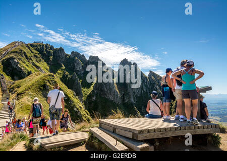 Tourists in Massif of Sancy, Auvergne Volcanoes Natural Regional Park, Monts Dore, Massif du Sancy, Auvergne, France, Europe Stock Photo