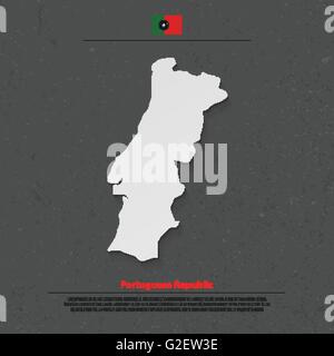 Portuguese Republic isolated map and official flag icon. vector Portugal political map flat style illustration. European State t Stock Vector