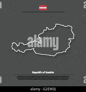 Republic of Austria isolated map and official flag icons. vector Austrian political map thin line contour illustration. European Stock Vector