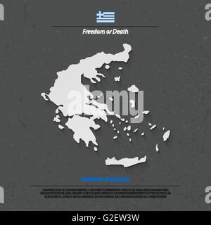 Hellenic Republic isolated map and Greek official flag icons. vector Greece political map 3d illustration. European country geog Stock Vector