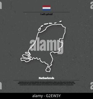 Kingdom of the Netherlands isolated map and official flag icons. vector Dutch political map thin line icon. EU geographic banner Stock Vector