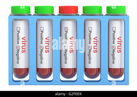 test tubes with sample blood. 3D rendering isolated on white background Stock Photo