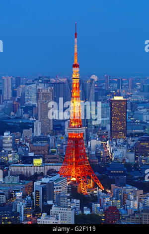 General city skyline night view with the Tokyo Tower of Tokyo, Japan