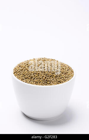 white bowl filled with glutinous millet, isolated on white, Stock Photo