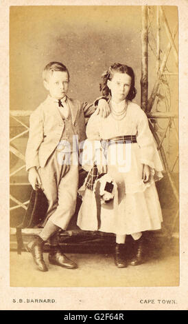 Victorian Era Young Boy & Girl Carte De Visite, Cape Town, South Africa Stock Photo