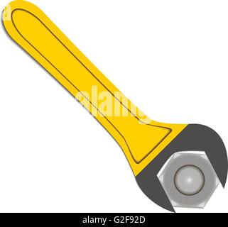yellow wrench with a nut Stock Vector