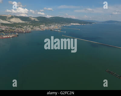 Top view of the bay Tsemess. Mol - building to stop the waves. Stock Photo