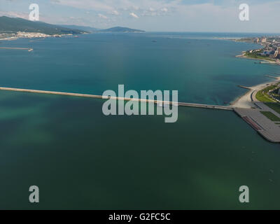 Top view of the bay Tsemess. Mol - building to stop the waves. Stock Photo