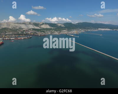 Top view of the bay Tsemess. Mol - building to stop the waves. Stock Photo