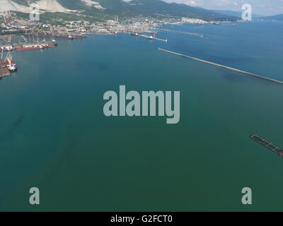 Top view of the bay Tsemess. Mol - building to stop the waves. Stock Photo