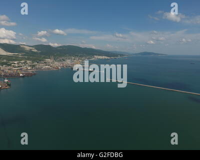 Top view of the bay Tsemess. Mol - building to stop the waves. Stock Photo