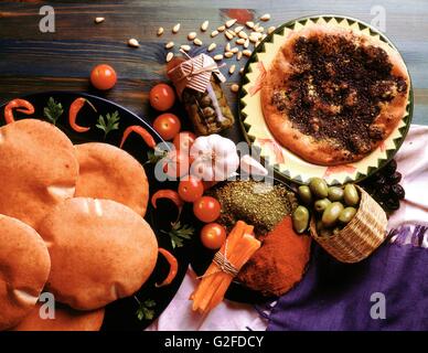 Pita with olives and hyssop Stock Photo