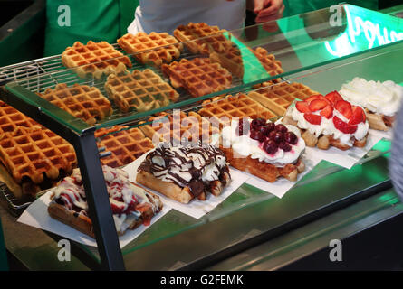 sugar waffles at Crème de la Crème, ice cream parlour in Antwerp, Belgium Stock Photo