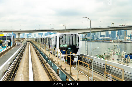 Train at Yurikamome line, an automated guideway transit system in Tokyo Stock Photo