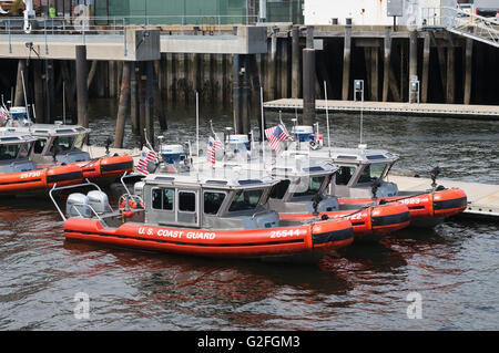 Defender-class Response Boats of the US coast guard moored within Boston harbor, Massachusetts, USA Stock Photo