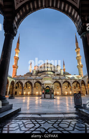 The Sultan Ahmed Mosque with five main domes, six minarets, and eight secondary domes in Istanbul Turkey Stock Photo