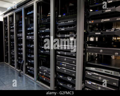 complex wiring in computer server air conditioned machine room Stock Photo