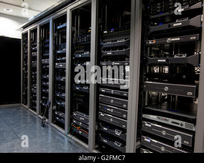 complex wiring in computer server air conditioned machine room Stock Photo