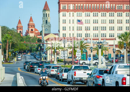 View into downtown St. Augustine, Florida from the Bridge of Lions connecting Anastasia Island. (USA) Stock Photo