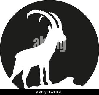 Ibex silhouette in fron of the moon Stock Photo