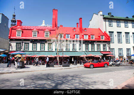QUEBEC CITY - MAY 23, 2016: Auberge du Tresor hotel and Bistro 1640 located on historic Rue St. Anne in old Quebec City. Stock Photo