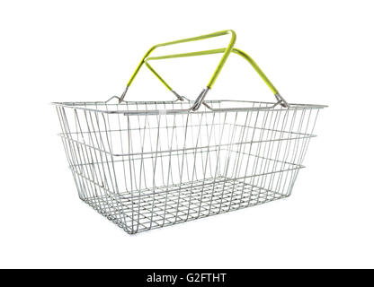 Empty Wire Shopping Basket on a white background Stock Photo