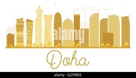 Doha City skyline golden silhouette. Vector illustration. Simple flat concept for tourism presentation, banner, placard or web Stock Vector
