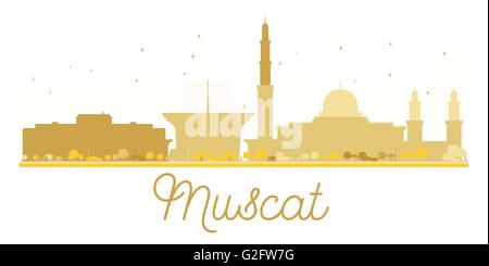 Muscat City skyline golden silhouette. Vector illustration. Simple flat concept for tourism presentation, banner, placard or web Stock Vector