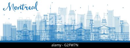Outline Montreal skyline with blue buildings. Vector illustration. Business travel and tourism concept with modern buildings. Stock Vector
