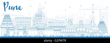 Outline Pune Skyline with Blue Buildings. Vector Illustration. Business Travel and Tourism Concept with Historic Buildings. Stock Vector