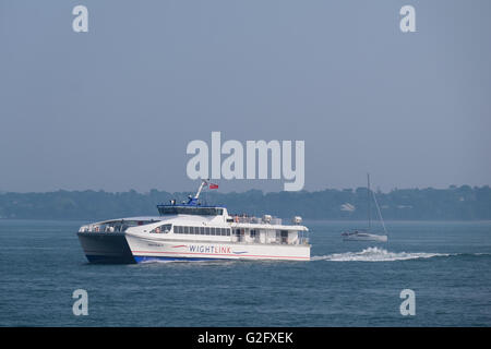 The Wightlink passenger ferry Wight Ryder 2 in the Solent on her way from Ryde Pier Head to Portsmouth