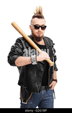 Violent punk rocker holding a baseball bat and threatening 