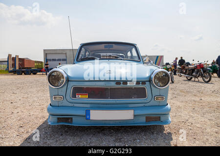 ALTENTREPTOW / GERMANY - MAY 1, 2016: german trabant car stands on oldtimer show on may 1, 2016 in altentreptow, germany. Stock Photo