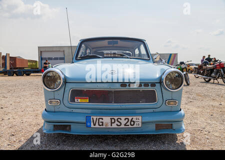 ALTENTREPTOW / GERMANY - MAY 1, 2016: german trabant car stands on oldtimer show on may 1, 2016 in altentreptow, germany. Stock Photo