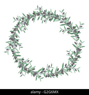 Watercolor olive wreath. Isolated illustration on white background. Organic and natural concept. Stock Photo