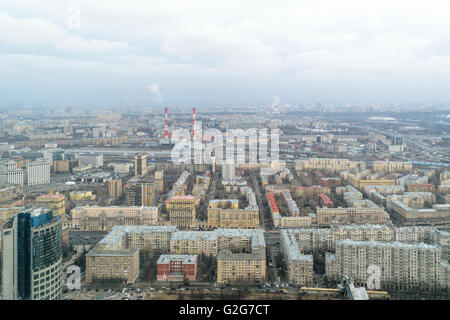 Panorama of the City of Moscow from the bird's-eye view. Stock Photo