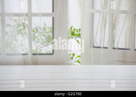 Wooden over summer window background Stock Photo