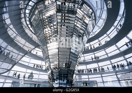 Inside the cupola of the Reichstag, the building that houses Germany's parliament, located in Berlin. Designed by Architect Sir Stock Photo