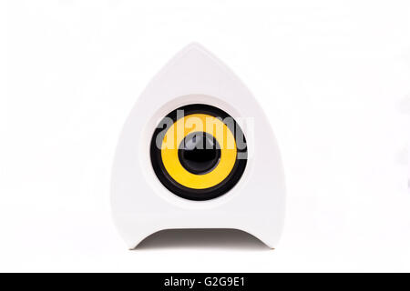 Single White speaker with black and yellow isolated on white background Stock Photo