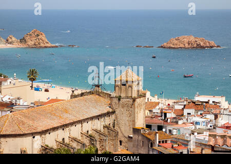 View on the beach of  Tossa de Mar. Costa Brava, Spain Stock Photo