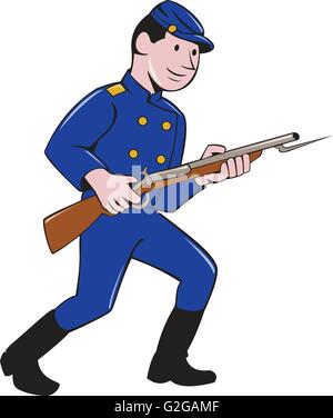 Illustration of a Union Army soldier during the American Civil War holding rifle with bayonet set on isolated white background done in cartoon style. Stock Vector