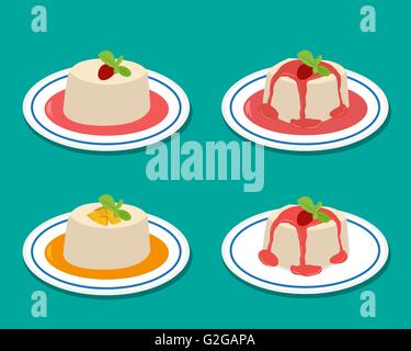 Set of Panna cotta in flat style, vector food Stock Vector