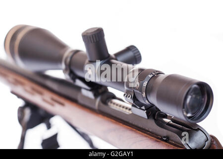 Rilfle scope closeup isolated on white background Stock Photo