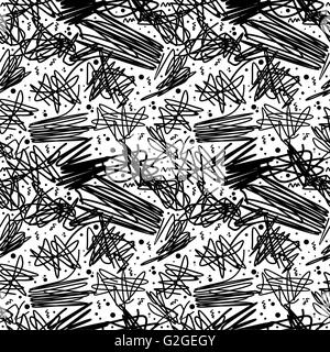 Retro vintage 80s seamless pattern in black and white with abstract doodle art design, memphis fashion style. EPS10 vector. Stock Vector
