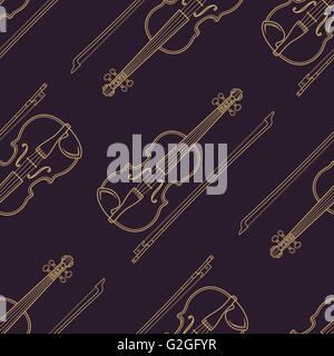 vector monochrome gold fiddle decoration seamless pattern isolated dark background Stock Vector