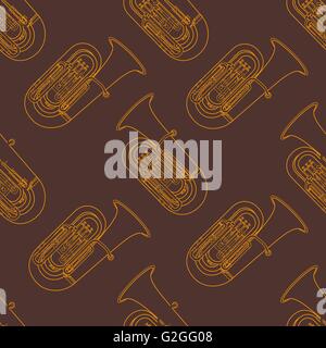 vector monochrome orange gold tuba decoration seamless pattern isolated brown background Stock Vector