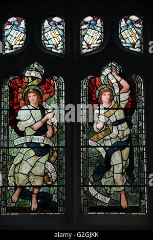 A stained glass window in the church of St Oswald in the village of Grasmere in the English Lake District by Henry Holiday. Stock Photo