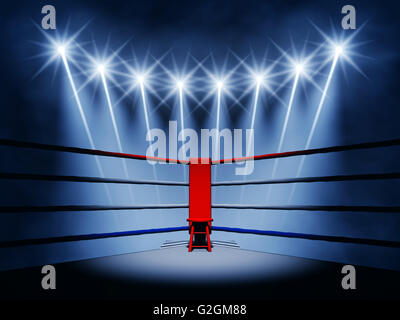 Boxing ring corner and floodlights , Boxing event , Boxing arena Stock Photo
